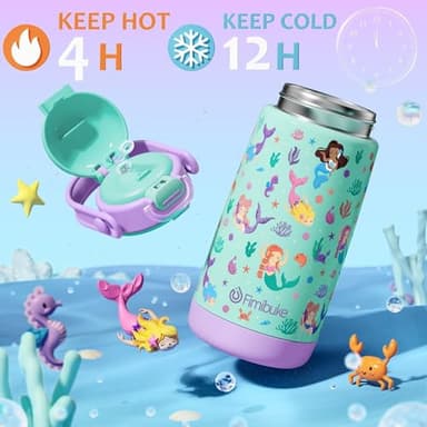 Fimibuke Kids Insulated Water Bottle with Straw Lid & Handle - 14oz BPA FREE 18/8 Stainless Steel Metal Tumbler Leak Proof Double Wall Vacuum Kids Cup Toddler Water Bottle for School Boys Girls - Image 5