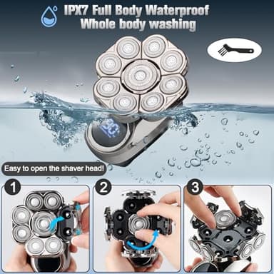 9D Electric Head Shaver for Bald Men, Upgraded 5-in-1 Head Shaver for Bald Men, Waterproof Wet/Dry Grooming Kit Electric Shaver for Men, Cordless Rechargeable Bald Head Razor for Home&Travel - Image 3