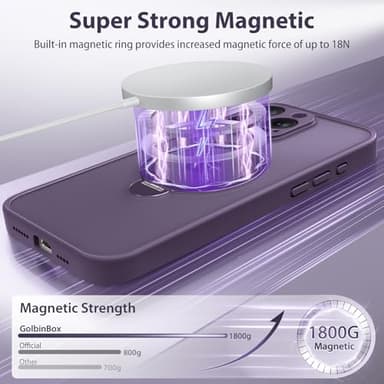 GolbinBox 360° Spin Magnetic Stand for iPhone 16 Pro Max Case, [Compatible with MagSafe] [Full Camera Protection] [16FT Military Drop Protection], Silm Translucent Matte Phone Case, Deep Purple - Image 4