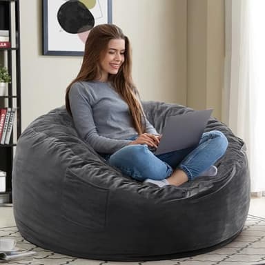 Kromax Large 3.5’ Bean Bag Chair for Kids, Teens, Adults, Memory Foam, Easy to Clean Washable Soft Suede Cover, Reinforced Zipper, Perfect for Living Room, Den, Bedroom, or Dorm, Dark Grey - Image 1