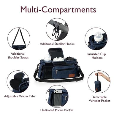 Momcozy Universal Stroller Organizer with Insulated Cup Holder Detachable Phone Bag & Shoulder Strap, Fits for Stroller like Uppababy, Baby Jogger, Britax, BOB, Umbrella and Pet Stroller - Image 3