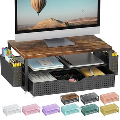 gianotter Wood Monitor Stand Riser, Office Desk Shelf Organizer, Desk Organizer with Drawer and Pen Holder, 2-Tier Computer Stand, Office Organization (Wood) - Image 1