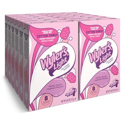 Wyler's Light Singles To Go Powder Packets, Water Drink Mix, Watertok Cotton Candy, 96 Servings, 8 Count x Pack of 12 - Image 1