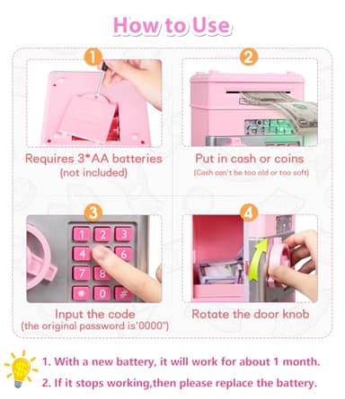 Kids Piggy Bank for Girls - Toys for 5 6 7 8 9 10 Year Old Girl Birthday Gifts - Electronic Piggy Bank ATM Machine Money Safe for Kids Toys Age 6-8-10 - Image 6