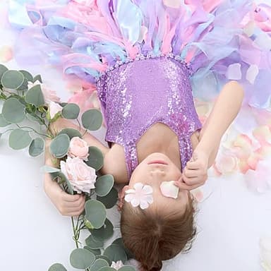 Purple Tutu Dress for Girls Kids Mermaid Princess Birthday Party Dresses Sparkly Sequin Tulle Fairy Dress for Toddler Girls Sneaker Ball Gown Prom Graduation Halloween Dance 8T - Image 6