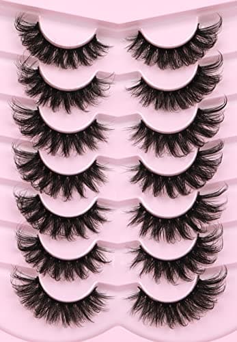 Mink Lashes Fluffy 6D False Eyelashes 17mm Wispy Cat Eye Lashes that Look Like Extensions Strip Lashes Pack - Image 1