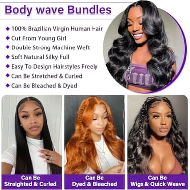 Olsmkis Brazilian Human Hair Bundles 18 20 22 Inch Body Wave 3 Bundles Human Hair 300gm 12A 100% Unprocessed Brazilian Virgin Bundle for Women - Image 8
