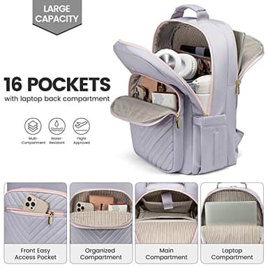 LOVEVOOK Laptop Backpack for Women 18.4 inch,Cute Womens Travel Backpack Purse,Professional Laptop Computer Bag,Waterproof Work Business College Teacher Bags Carry on Backpack with USB Port,Grey Pink - Image 3