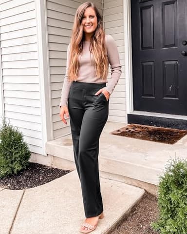 G4Free Black Dress Pants Women Yoga Pants with Pockets Stretch High Waist Work Pants Business Casual Workout Office Trousers (30",Black,M) - Image 6