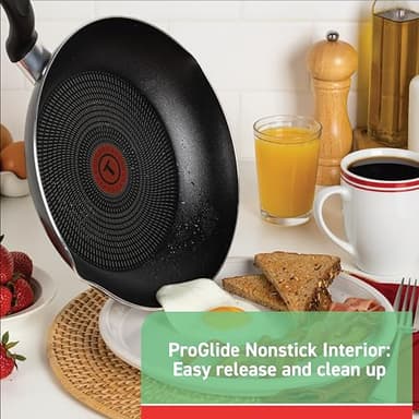 T-fal Initiatives Nonstick Cookware Set 18 Piece, Oven Broiler Safe 350F, Kitchen Cooking Set w/Fry Pans, Saucepans, Saute Pan, Dutch Oven, Griddle, Pots and Pans, Home, Dishwasher Safe, Red - Image 3