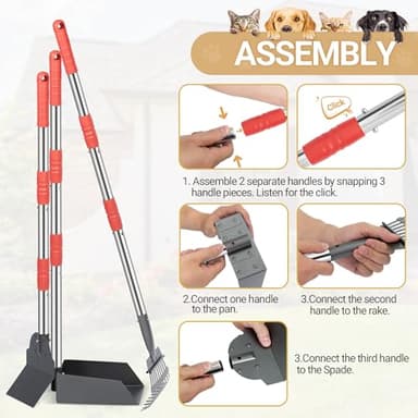 Heeyoo Dog Pooper Scooper, Dog Poop Tray and Rake Set, Pet Waste Removal Scoop with Long Adjustable Sectional Stainless Handles - Image 4