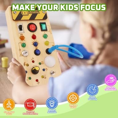 wakeInsa Busy Board with led Light， Sorting Sensory Travel Toys for Toddlers 1-3， Wooden Toddler Busy Board Montessori Toys for 1+ Year Old - Image 5