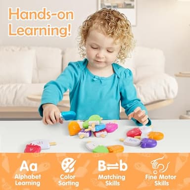 USATDD ABC Alphabet Learning Toys Alphabet Popsicles Animal Matching Toy Uppercase Lowercase Preschool Learning Activities Montessori Toys Back to School Gifts for Kids Ages 3+, 52 Pcs - Image 5