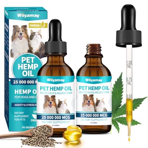 Woyamay Hemp Oil for Dogs and Cats - Hemp Oil Drops Rich in Omega 3, 6, 9 and Organic Extract Helps Pets with Аnxiеty, Pаin, Strеss, Slееp, Аrthritis, Sеizures Rеlief, Pets Calming Treat-2 Pack - Image 1