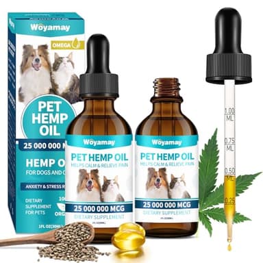 Woyamay Hemp Oil for Dogs and Cats - Hemp Oil Drops Rich in Omega 3, 6, 9 and Organic Extract Helps Pets with Аnxiеty, Pаin, Strеss, Slееp, Аrthritis, Sеizures Rеlief, Pets Calming Treat-2 Pack - Image 1