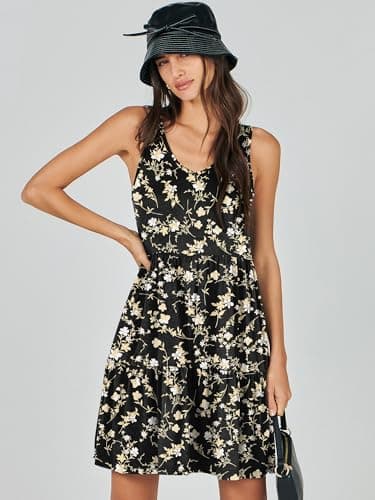 ANRABESS Womens Summer Casual Tank Dress Sleeveless V Neck T Shirt Sundress Flowy Tiered Swing Mini Beach Vacation Dresses Black Floral XX-Large - Image 4