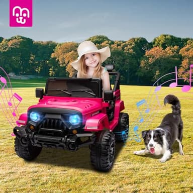 MINIATURE MOTORS 12V Kids Electric Ride on Truck Car Remote Control, Twin 35W Motors 3.5MPH Max Speed, Bluetooth USB Music Player, 4 Wheels Suspension LED Lights Safety Belt, Gift for Boy & Girl-Rosy - Image 5