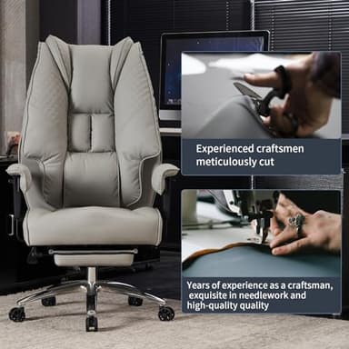 EXCEBET Big and Tall Office Chair 400lbs Wide Seat, Leather High Back Executive Office Chair with Foot Rest, Ergonomic Chairs Lumbar Support for Lower Back Pain Relief (Light Grey) - Image 7