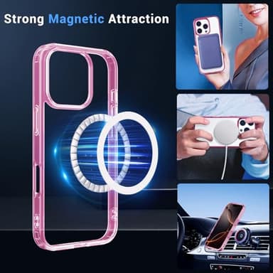 Temdan for iPhone 16 Pro Case Clear, [Compatible with Magsafe][Anti-Yellowing][Military-Grade Protection] Shockproof Slim Phone Case for iPhone 16 Pro, Pink - Image 3