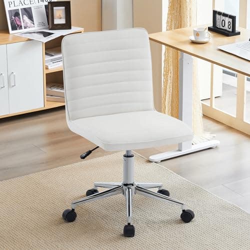Furnimart Faux Leather Mid-Back Armless Office Desk Adjustable Task Chair Home Office Chair Small Swivel Chair Dorm Chair with Smooth Casters (PU White) - Image 1