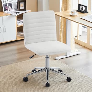 Furnimart Faux Leather Mid-Back Armless Office Desk Adjustable Task Chair Home Office Chair Small Swivel Chair Dorm Chair with Smooth Casters (PU White) - Image 1