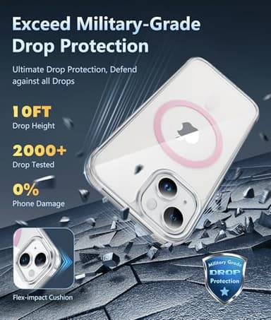 FNTCASE for iPhone 13 Phone Case: Clear Magnetic Case Military Grade Drop Protection Anti Yellowing Cell Phone Cover- Rugged Shockproof Protective Bumper (D-Pink) - Image 4