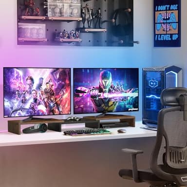 TAVR Dual Monitor Stand Riser, Computer Monitor Stands for 2 Monitors, Extra Long Multifunctional Desktop Organizer Riser for Computer, Laptop, PC, Printer, TV, Max 43.3" Length, Rustic Brown - Image 9