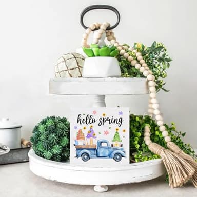 Spring Decor Farmhouse Wood Sign Spring Gnomes Decorations Country Home Table Desk Decor (5 x 5 Inches) - Image 6
