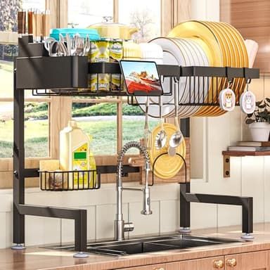ADBIU Over The Sink Dish Drying Rack (Expandable Height and Length) Snap-On Design 2 Tier Large Dish Rack - Image 1