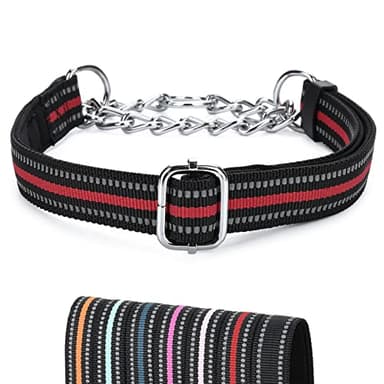 JIPIMON Martingale Collar for Dogs, Reflective Stainless Steel Chain Safety Adjustable Martingale Collar for Small Medium Large Dogs (Medium, No Buckle Red) - Image 1