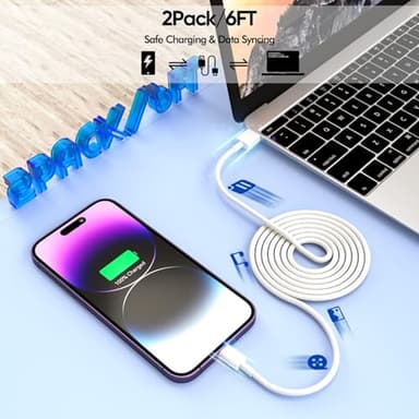 iPhone Charger [Apple MFi Certified] Apple Charger Cord 2Pcak 6FT Lightning Cable Fast Charging with Wall Charger Block Travel Plug Brick Adapter for iPhone 14/13/12/11/XS/XR/SE/7/8/8 Plus/AirPods - Image 5