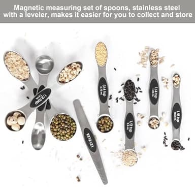 Magnetic Measuring Spoons Set Stainless Steel with Leveler, Stackable Metal Tablespoon Measure Spoon for Baking, Cups and Spoon Set Kitchen Gadgets Apartment Essentials Fits in Spice Jars - Image 3