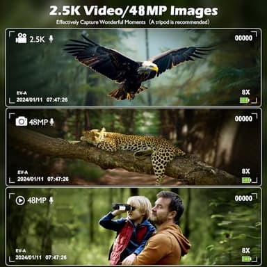 Digital Binoculars Camera, 2.4" LCD Display 12X 48MP Pictures 2.5K Videos Camera with 32GB Card, Binoculars for Bird Watching Hunting Outdoor Adventures (DT40) - Image 6