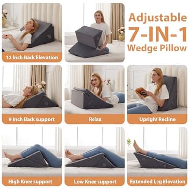 BIEEZZK Wedge Pillow, 9&12” Adjustable Bed Wedge Pillow for Sleeping, Triangle Pillow for Back Pain Relief, Memory Foam Pillow Wedge for Post Surgery, Acid Reflux and Snoring, GERD, Grey - Image 2