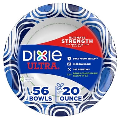 Dixie Ultra, Large Paper Bowls, 20 Oz, 56 Count, Microwave Safe, Compostable, Disposable Bowls Great For Breakfast, Lunch, And Dinner Meals - Image 1