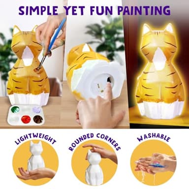 Goodyking Paint Your Own Cat Lamp Kit, DIY Cat Crafts Night Light, Painting Kit Arts & Crafts for Kids Ages 8-12, Art Supplies Birthday Easter Party Holiday Gift for Teens Girls Boys Age 3 4 5 6 7 8+ - Image 4