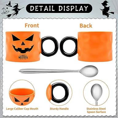 12 oz Halloween Pumpkin Mug Decorations, Happy Halloween Pattern Mug Ceramic Cute Pumpkin Coffee Cup Birthday Tabletop Drinkware Gifts for Adults Kids Women (Black Orange) - Image 4