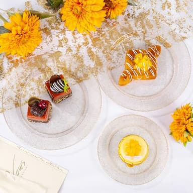 WDF 200PCS Gold Plastic Plates - Gold Glitter Plastic Plates - Heavy Duty Gold Glitter Disposable Plates - Include 100 Dinner Plates 10" and 100 Dessert Plate 7" for Parties/Wedding - Image 3