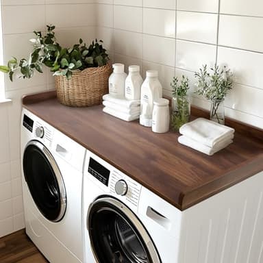 Kaboon Washer Dryer Countertop, Melamine Countertop with Edge Rails - 27.5" Depth x 54" Width Laundry Room Organization, Dark Walnut - Image 2