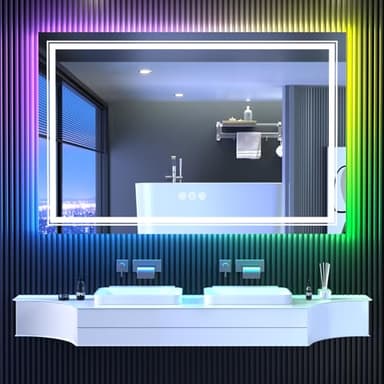 Snowdool LED Mirror for Bathroom, 55"X36" with 8 RGB Backlit +3 Front Lit (Adjustable Individually), Anti-Fog, Large Lighted Bathroom Vanity Mirror for Wall,Shatterproof,Memory Function,Tempered Glass - Image 1