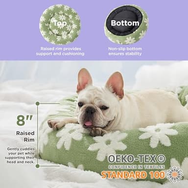 LE SURE Donut Medium Dog Bed - Round Cat Beds for Indoor Cats Calming Pet Beds, Cute Modern Beds with Jacquard Shaggy Plush & Anti Slip Bottom, 30 Inch, Green - Image 2