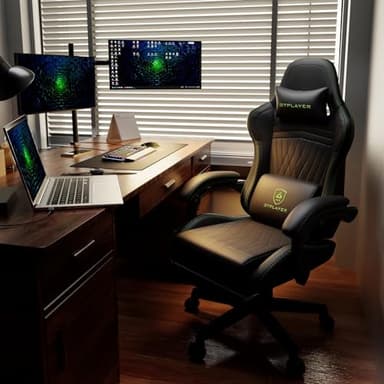 GTPLAYER ACE-PRO Music Gaming Chairs – Built-in Speakers, App Support & Bluetooth Control, Footrest & Pocket, Gamer Chair for Adults, Black & Green Stitch - Image 2