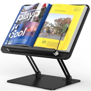 BESIGN BS01 Book Stand for Reading, Adjustable Book Holder, Ergonomic Laptop Stand with Elastic Page Clips for Music Scores, Recipe, Tablet, Laptop (Black) - Image 1