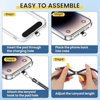 SS Cell Phone Lanyard, 2 Pack Adjustable Phone Lanyard Crossbody Neck Strap & 2 Phone Wrist Strap with 2 Phone Tether Patches for Most Smartphones, Black Grey - Image 6