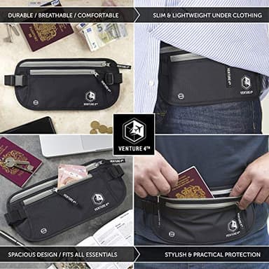 VENTURE 4TH Travel Money Belt - Slim Passport Holder RFID Blocking Travel Pouch to Protect Cash, Credit Cards and Travel Documents (Black) - Image 4