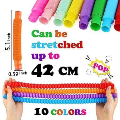 52 Pack Pop Tubes, Sensory Toys Party Favors For Kids 8-12 4-8 Fidget Toys For Anxiety Goodie Bag Stuffers Treasure Box Classroom Prizes Gifts for 3 4 5 6 7 8 9 Year Old Boys Girls Toddlers- 10 Colors - Image 3