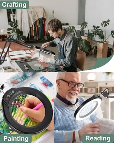 Veemagni 10X Large Magnifying Glass with Light and Clamp, 5 Inch Real Glass Stand Magnifying Desk Lamp, 5 Color Modes Stepless Dimmable, Hands Free LED Lighted Magnifier for Crafts Reading Close Work - Image 7