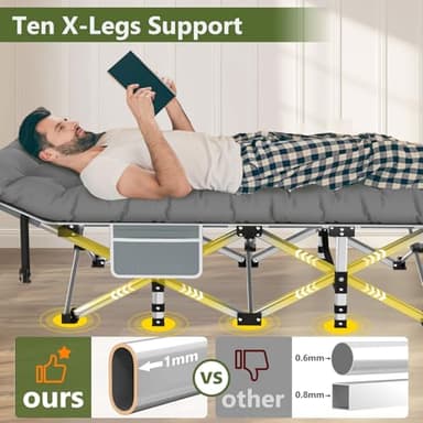 Slendor Camping Cot, Folding Camping Cots for Adults, Portable Sleeping Cot with Carry Bag, 1200D Double Layer Oxford, Camp Cot Bed for Guest Travel, Hiking, Support 500lbs, Charcoal Grey - Image 4