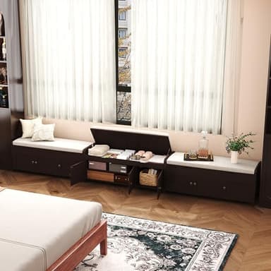 HOMEFORT 41.3" Shoe Bench with Lift Top Storage, Entryway Bench with Cushioned Seat, Wooden End of Bed Bench, Shoe Cabinet Bench with Hidden Storage Space, for Bedroom, Hallway,Espresso - Image 4