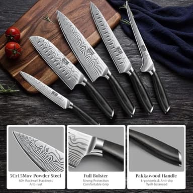 HOSHANHO 16-Piece Knife Set with Block, Ultra Sharp High Carbon Powder Steel Knife Block Set, Chef Knife Set Professional Kitchen Knives Set with Sharpener and Pakkawood Handle - Image 4
